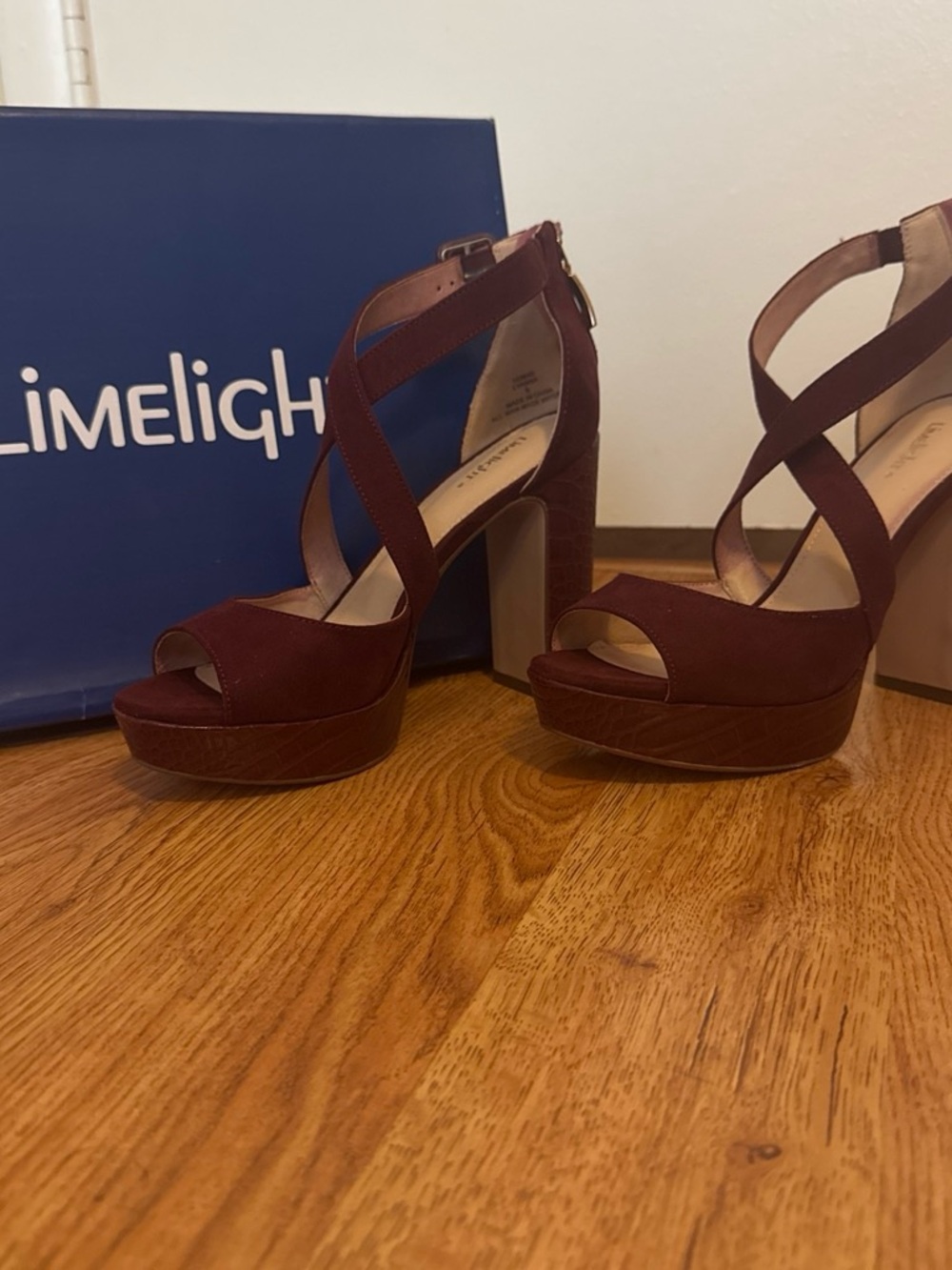Limelight Maroon Crisscross Platform Heels